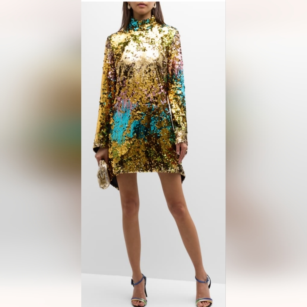 Halpern Multicolor Sequin  Classic Mini Dress